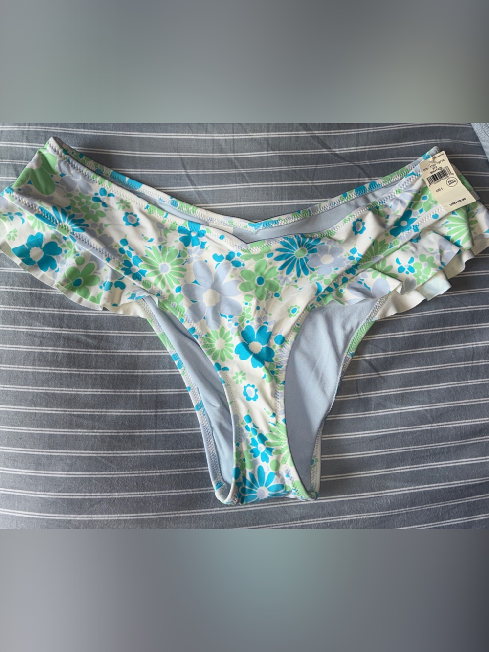 aerie Floral High-Cut Bikini Bottoms in White, Blue & Green